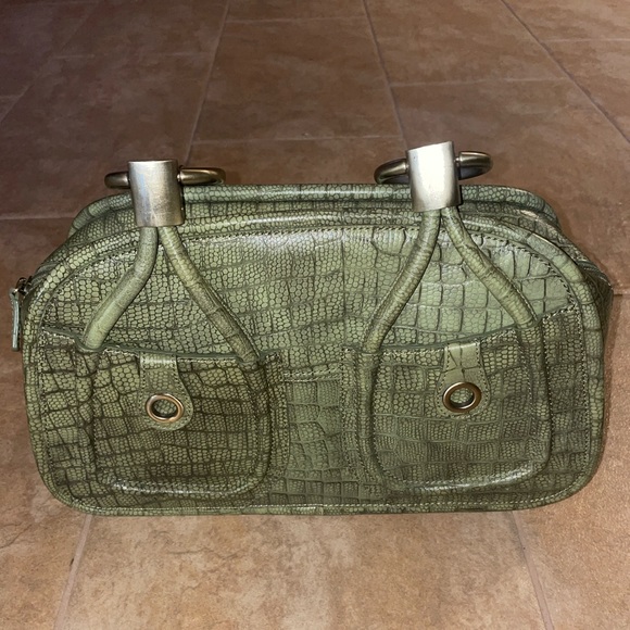 CHARLIE LAPSON ”Crocodile” Embossed Glazed Leather Shoulder Bag - Picture 2 of 5
